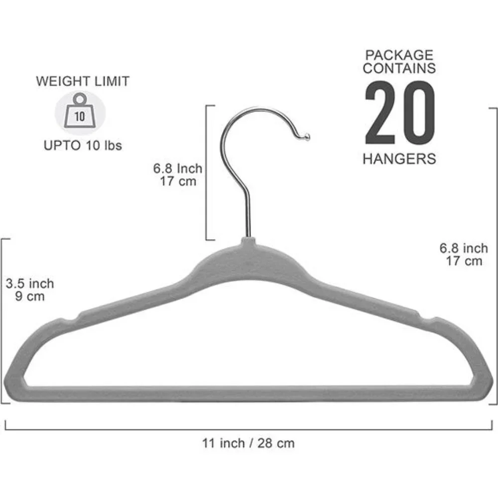 Pack of 20 Baby Hangers for Closet Velvet Grey